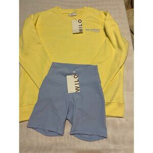 Wilo Wellness XS Sweatshirt & Shorts Activewear Set In Yellow & Light Blue